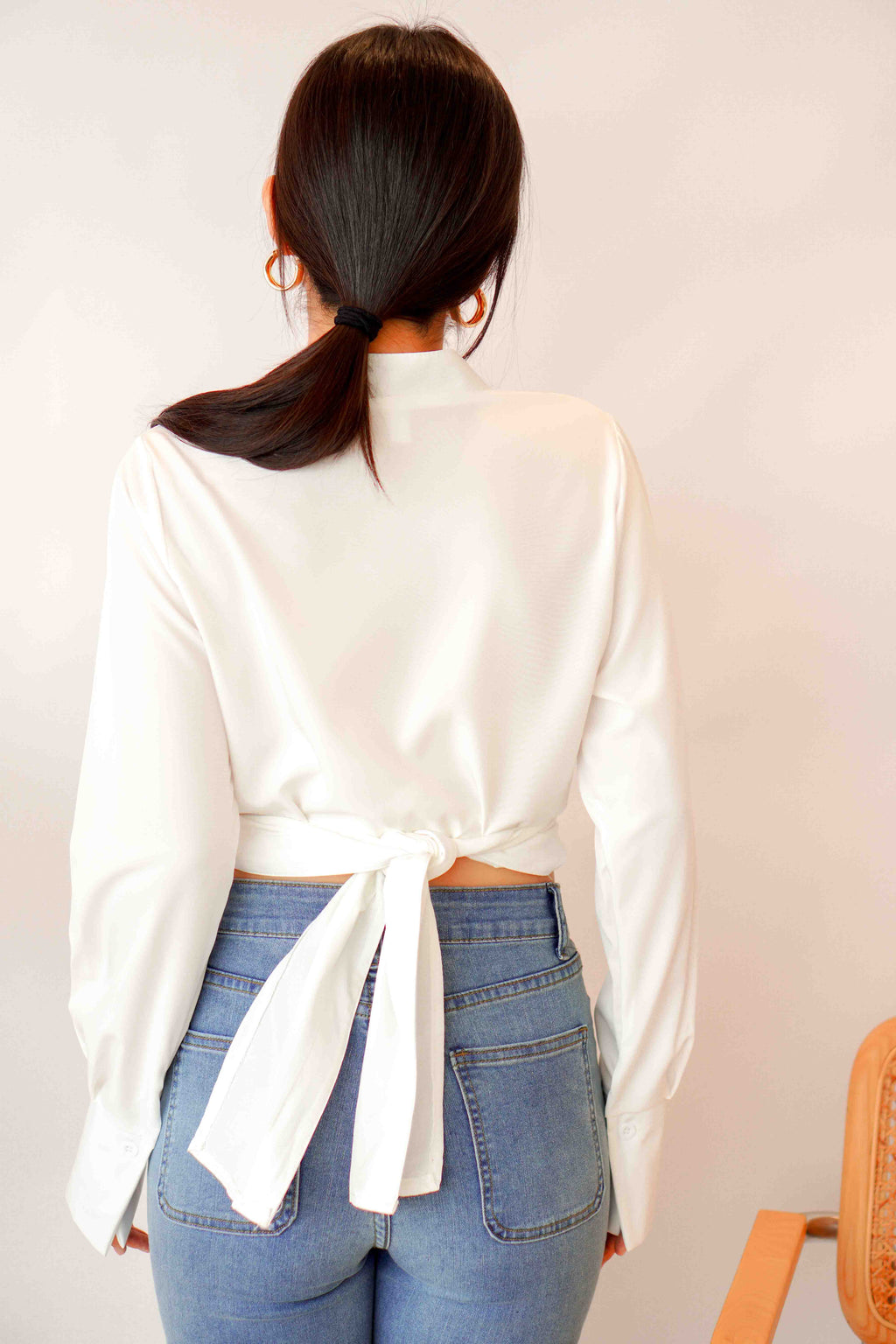 (BACKORDER) Rhaiza Front Tie Blouse Top in White