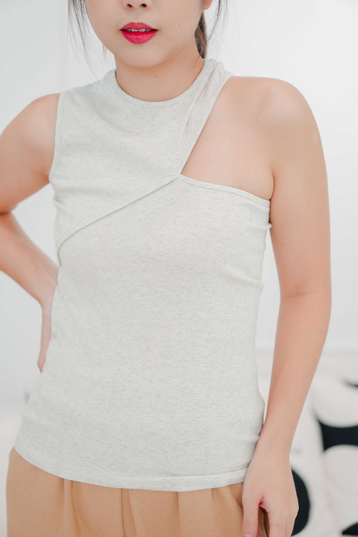 Gail Cutout Halter Top in Grey