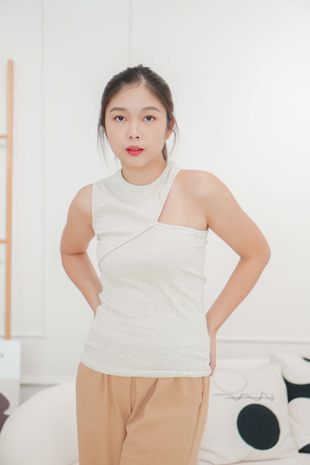 Gail Cutout Halter Top in Grey
