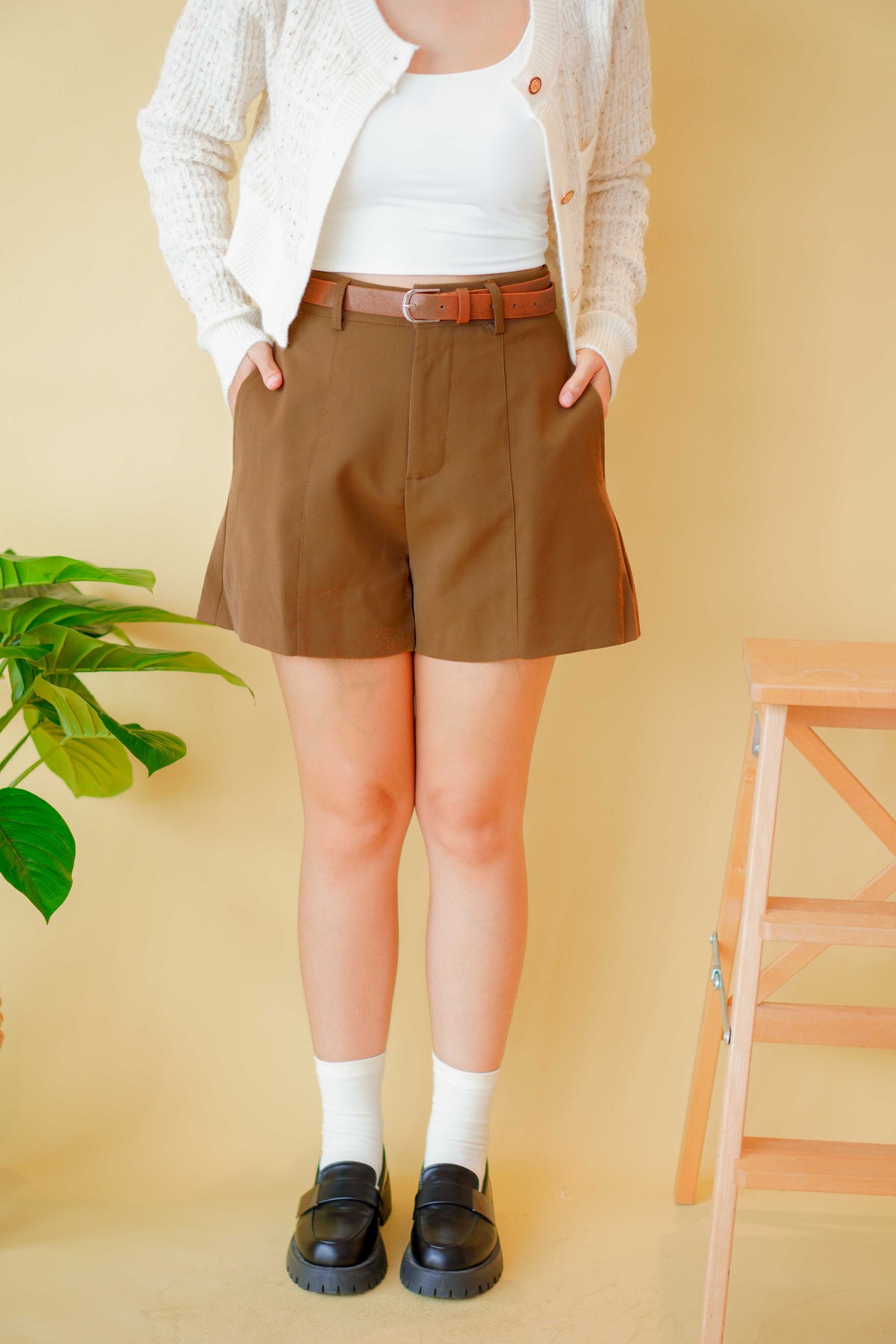 Chloe High Waisted Shorts in Light Brown