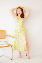Tuscan Sun Floral Tie Back Boydcon Slit Dress in Yellow