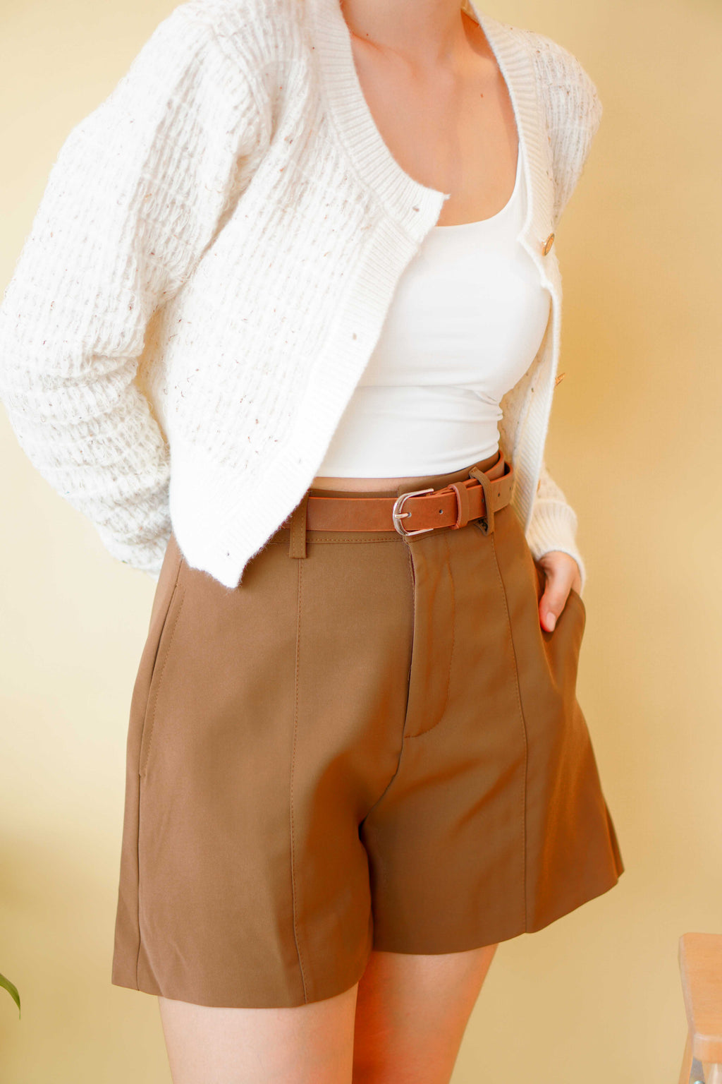 Chloe High Waisted Shorts in Light Brown
