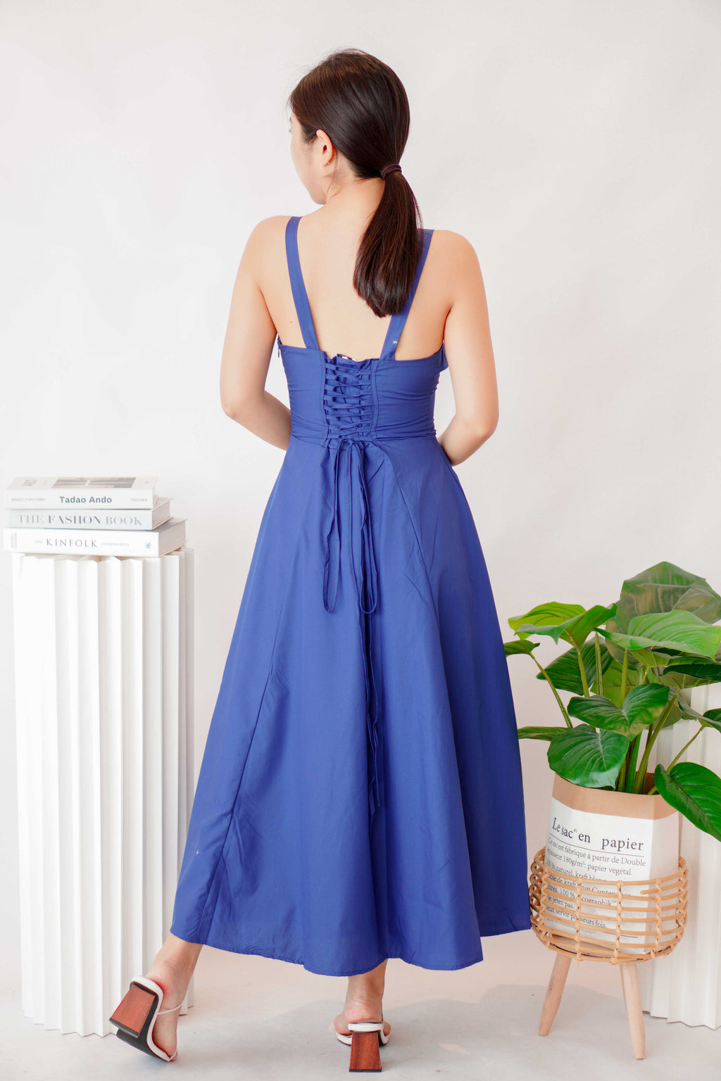 Ruby Corset Maxi A-line Dress in Blue