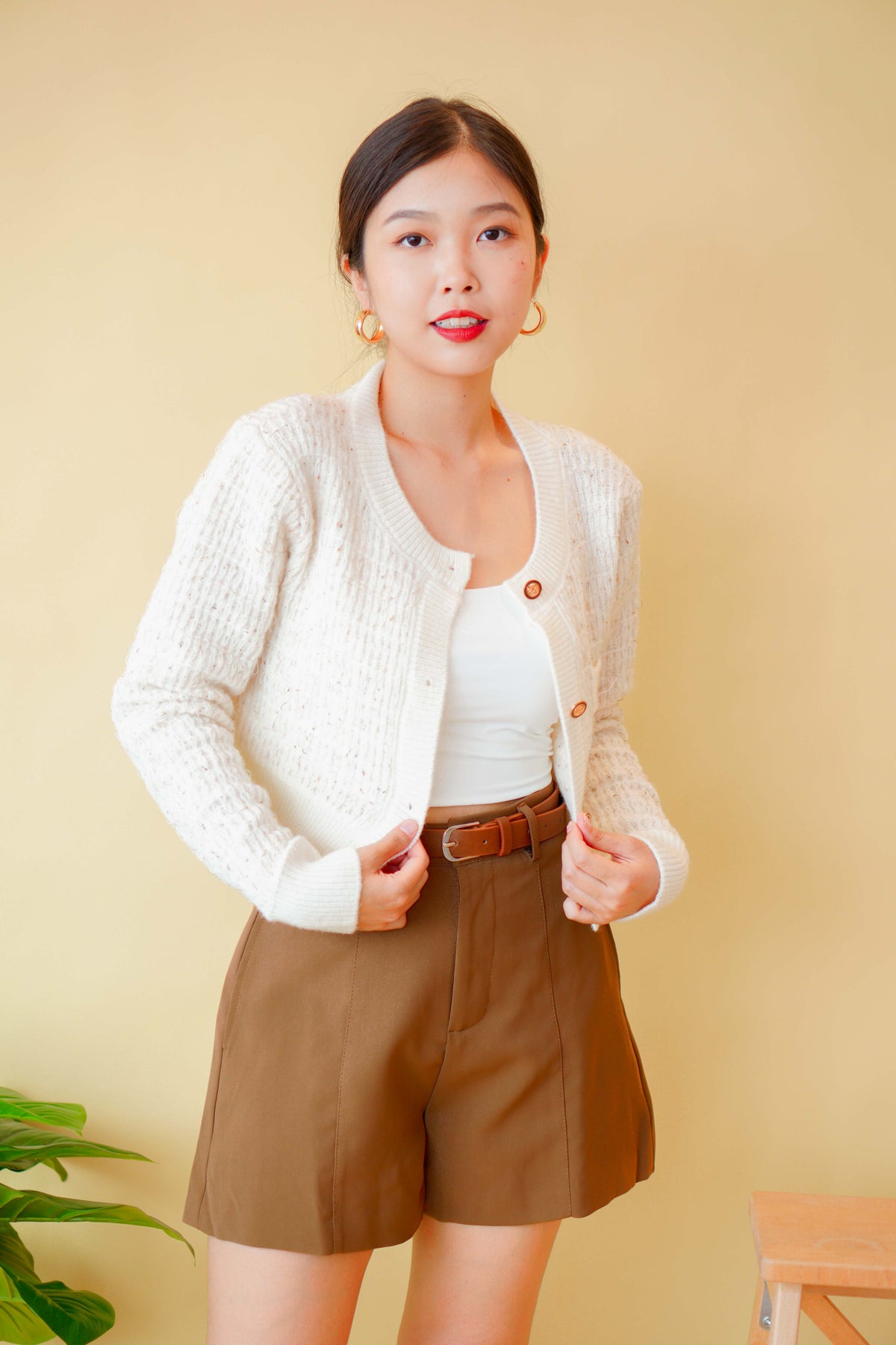 Chloe High Waisted Shorts in Light Brown