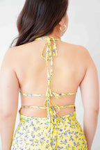 Tuscan Sun Floral Tie Back Boydcon Slit Dress in Yellow