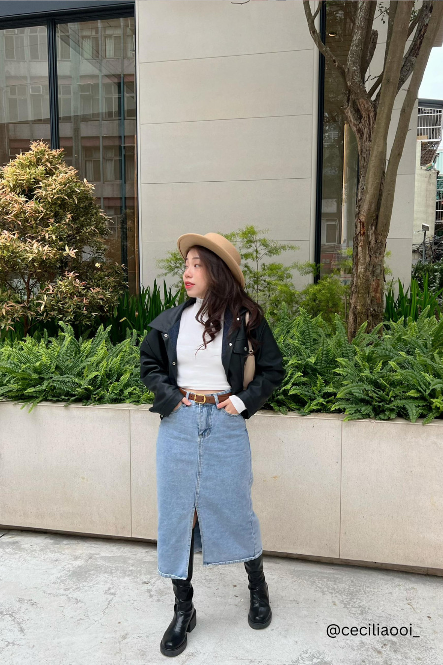 Kenzie Midi Denim Skirt with Slit in Blue