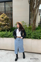 Kenzie Midi Denim Skirt with Slit in Blue