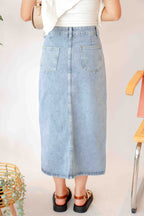 Kenzie Midi Denim Skirt with Slit in Blue