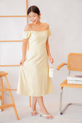 Belle Off Shoulder Midi Slit Dress in Yellow
