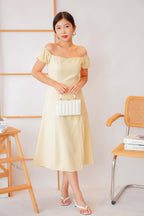 Belle Off Shoulder Midi Slit Dress in Yellow