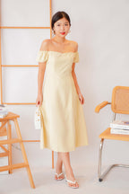 Belle Off Shoulder Midi Slit Dress in Yellow
