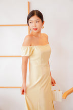 Belle Off Shoulder Midi Slit Dress in Yellow