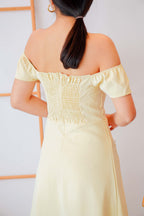 Belle Off Shoulder Midi Slit Dress in Yellow