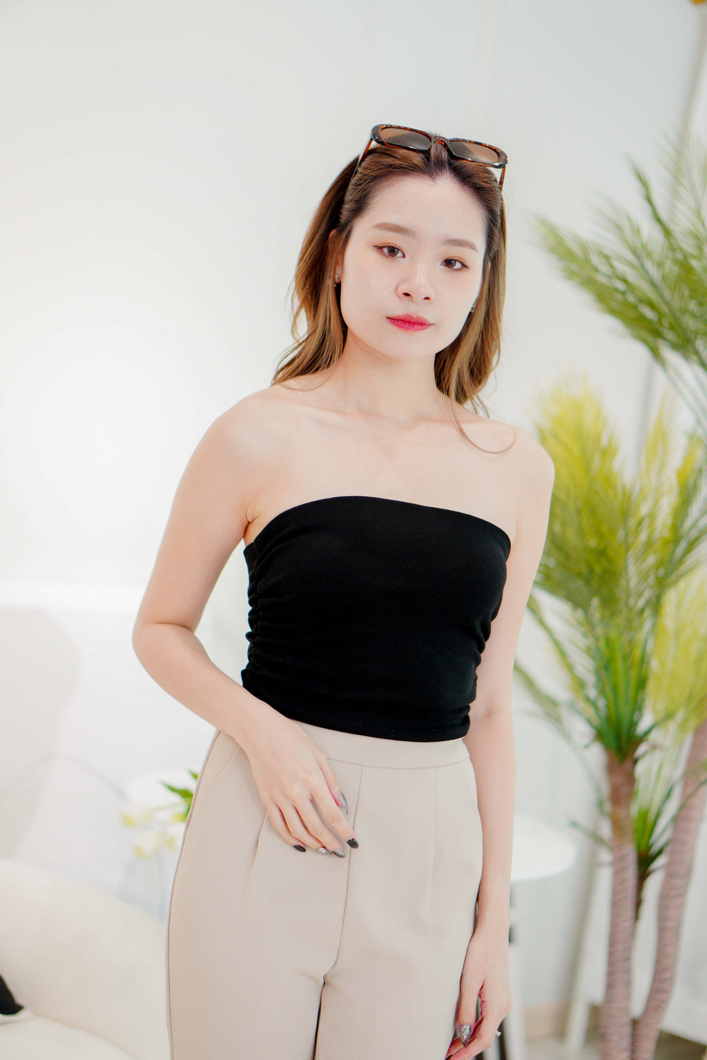 Dayara Ruched Tube Top in Black