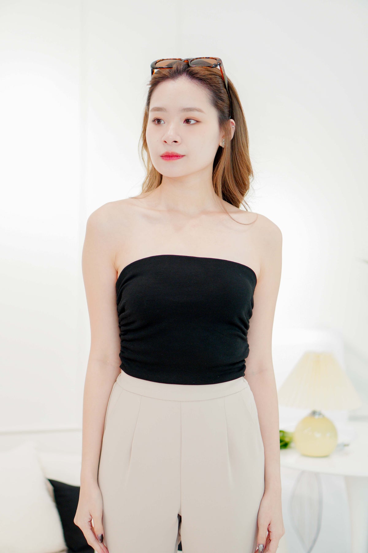 Dayara Ruched Tube Top in Black