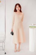Tara Long Sleeve Knit A-Line Dress in Cream Beige
