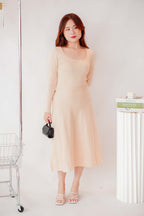 Tara Long Sleeve Knit A-Line Dress in Cream Beige