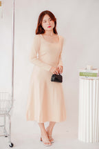 Tara Long Sleeve Knit A-Line Dress in Cream Beige
