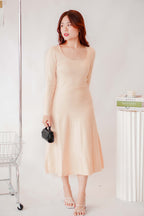Tara Long Sleeve Knit A-Line Dress in Cream Beige