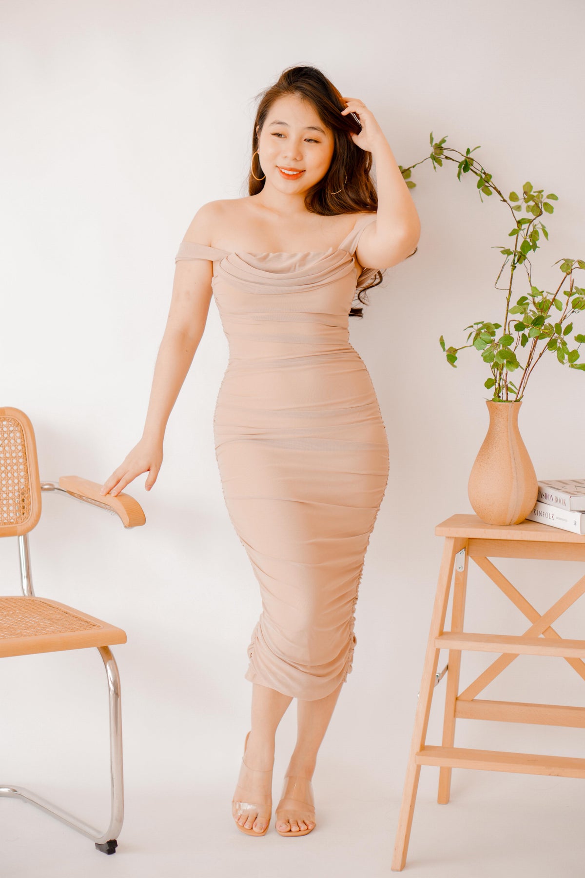 Glam For Me Off Shoulder Dress in Nude