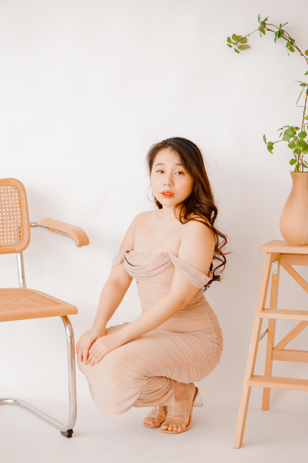 Glam For Me Off Shoulder Dress in Nude