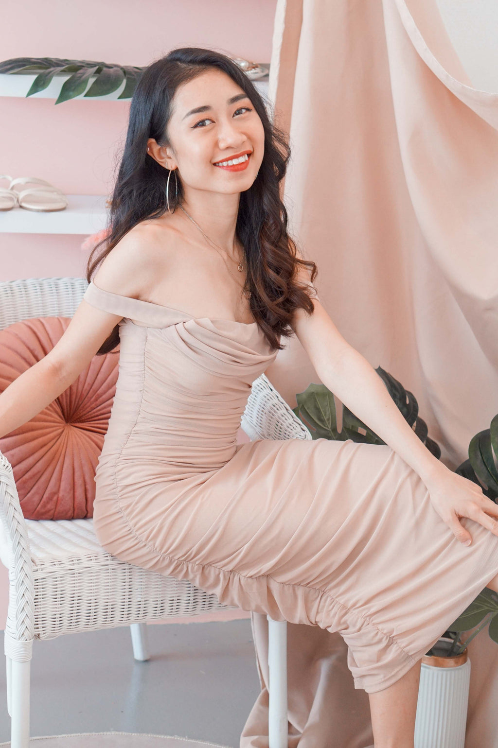 Glam For Me Off Shoulder Dress in Nude