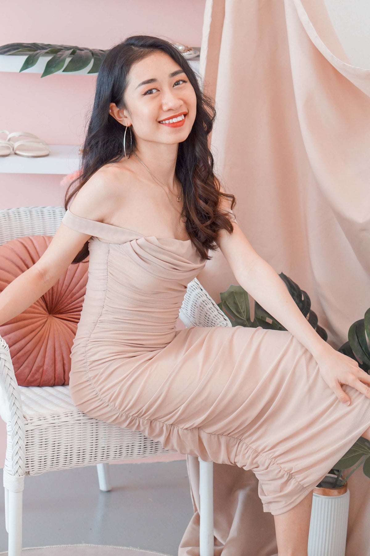 Glam For Me Off Shoulder Dress in Nude