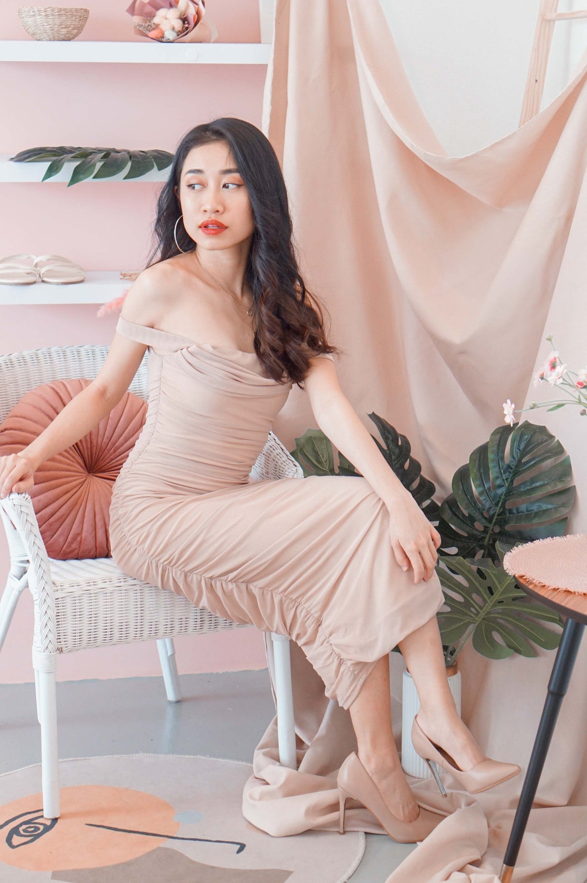 Glam For Me Off Shoulder Dress in Nude