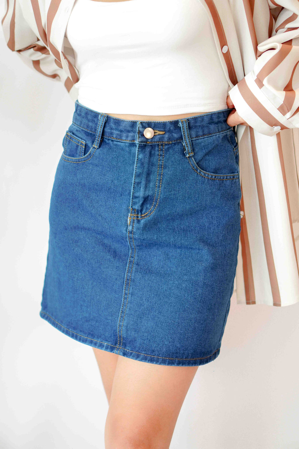 Classic Denim Mini Skirt in Dark Blue