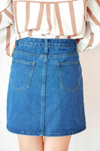 Classic Denim Mini Skirt in Dark Blue