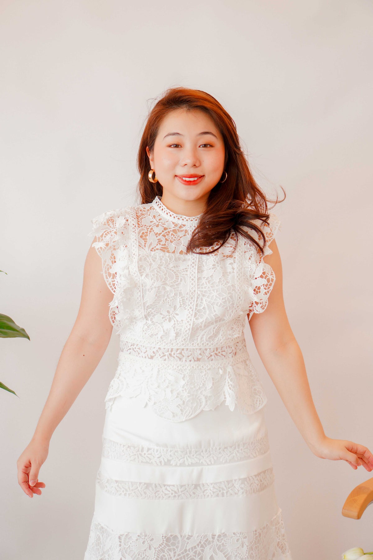 (Premium) Aeda Crochet Midi Dress in White