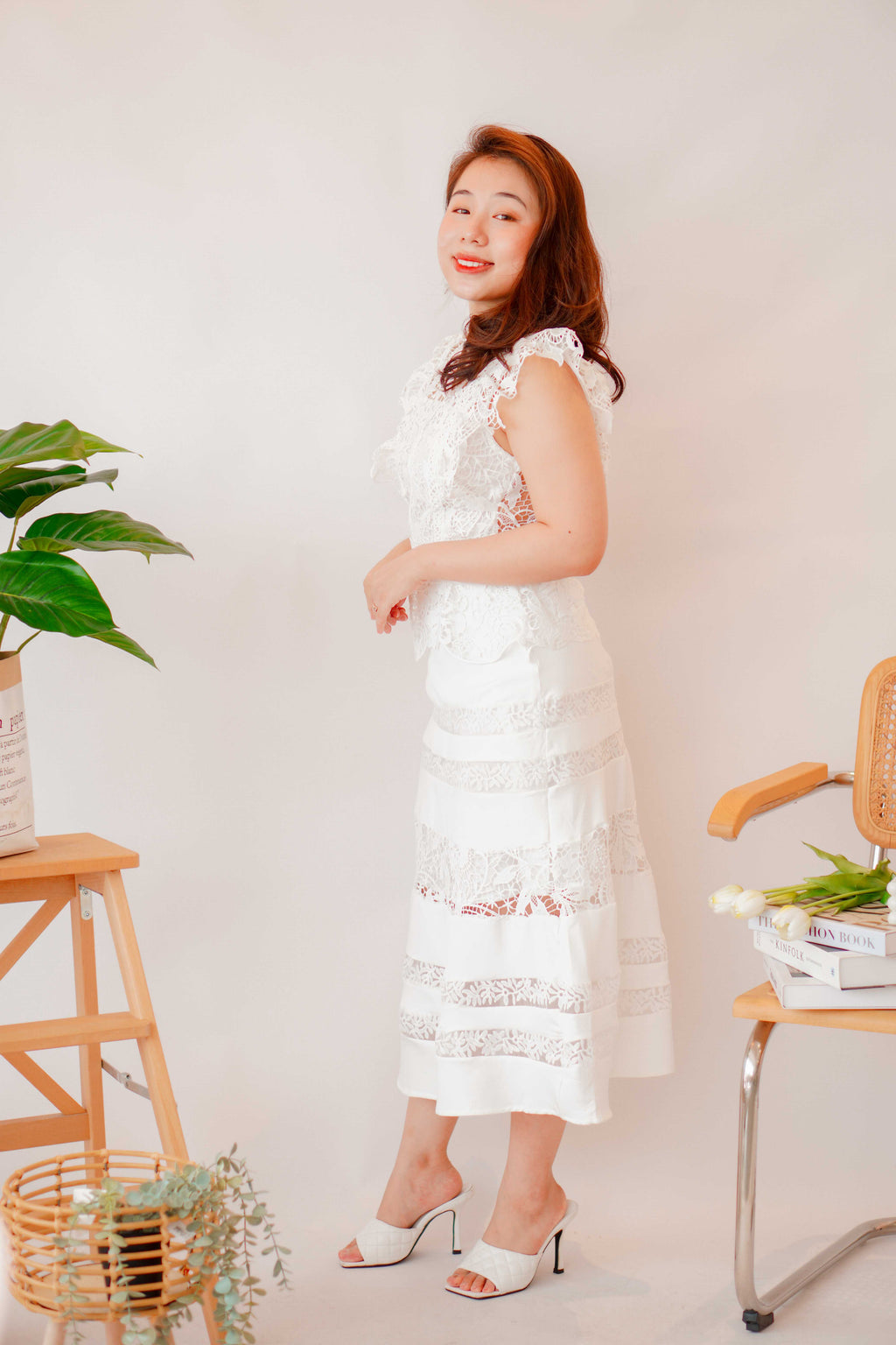 (Premium) Aeda Crochet Midi Dress in White