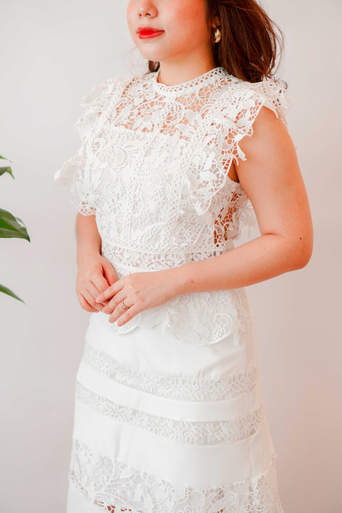 (Premium) Aeda Crochet Midi Dress in White