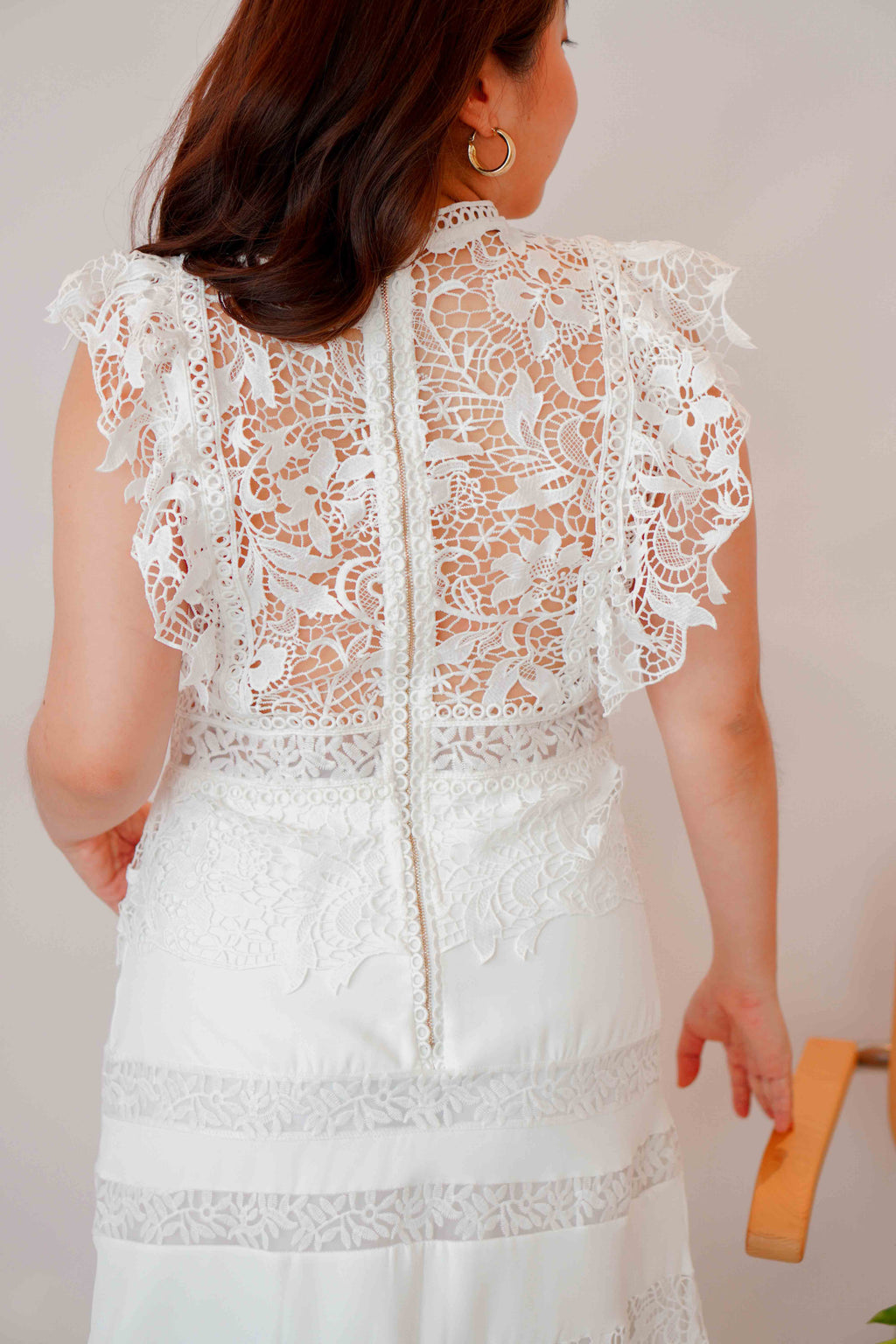(Premium) Aeda Crochet Midi Dress in White