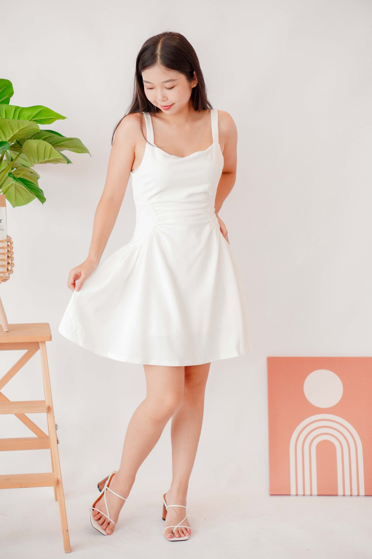 Auradon A-Line Ruched Waist Dress in White