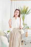 Minji Puffy Button Eyelet Lace Top in White