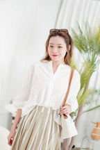 Minji Puffy Button Eyelet Lace Top in White