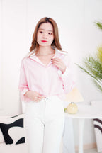 Corliss White Collar Stripes Button Down Top in Pink