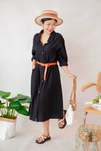 (BACKORDER) Anra Button Down Shirt Dress in Black