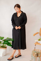(BACKORDER) Anra Button Down Shirt Dress in Black