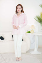 Corliss White Collar Stripes Button Down Top in Pink