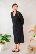 (BACKORDER) Anra Button Down Shirt Dress in Black