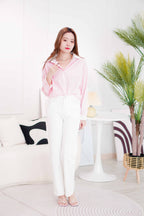 Corliss White Collar Stripes Button Down Top in Pink