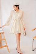 Alea Puffy Dress with Sash in Beige