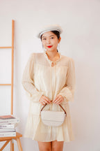 Alea Puffy Dress with Sash in Beige