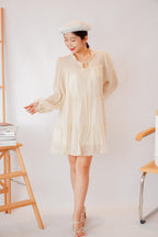 Alea Puffy Dress with Sash in Beige
