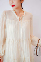 Alea Puffy Dress with Sash in Beige