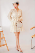 Alea Puffy Dress with Sash in Beige