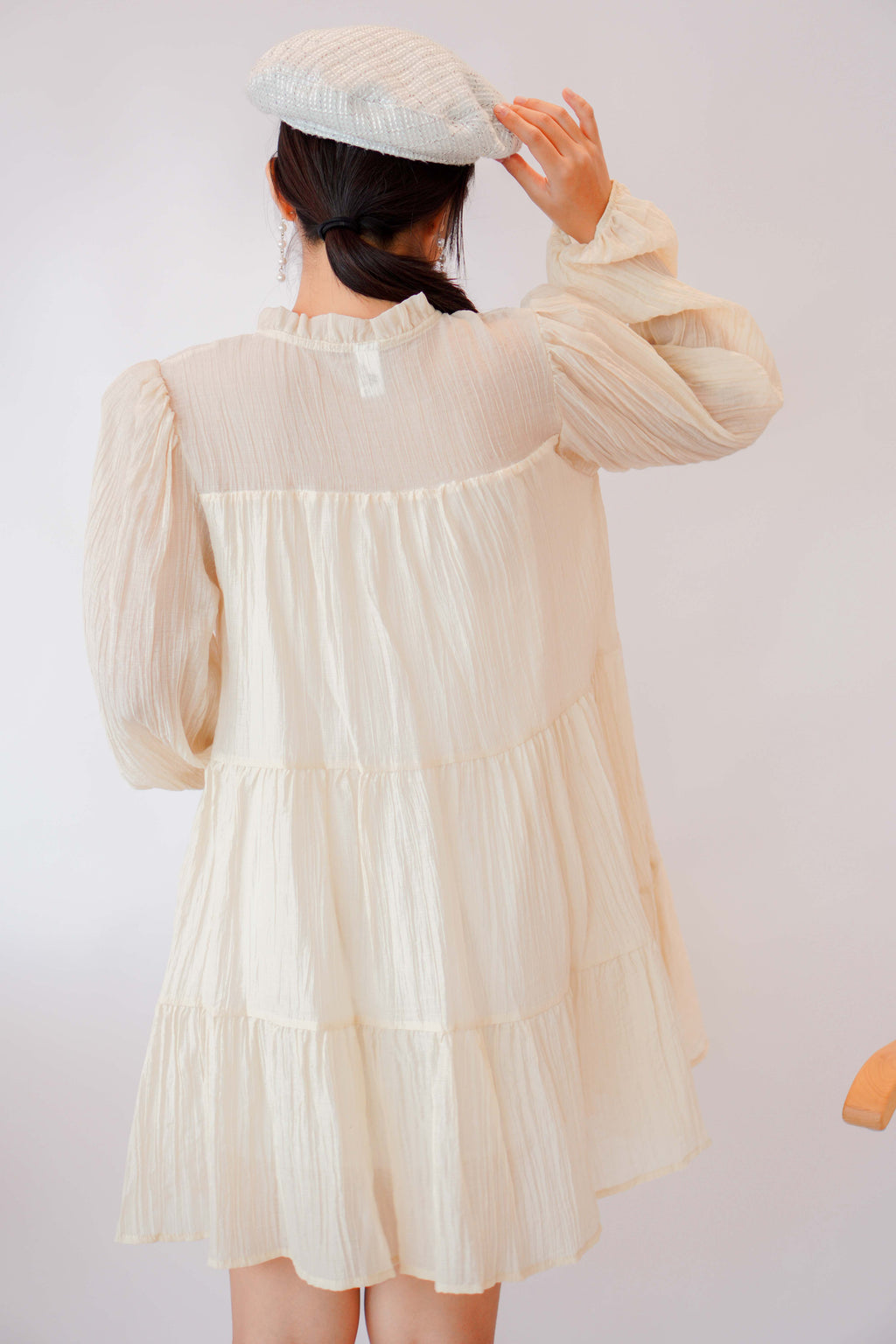 Alea Puffy Dress with Sash in Beige