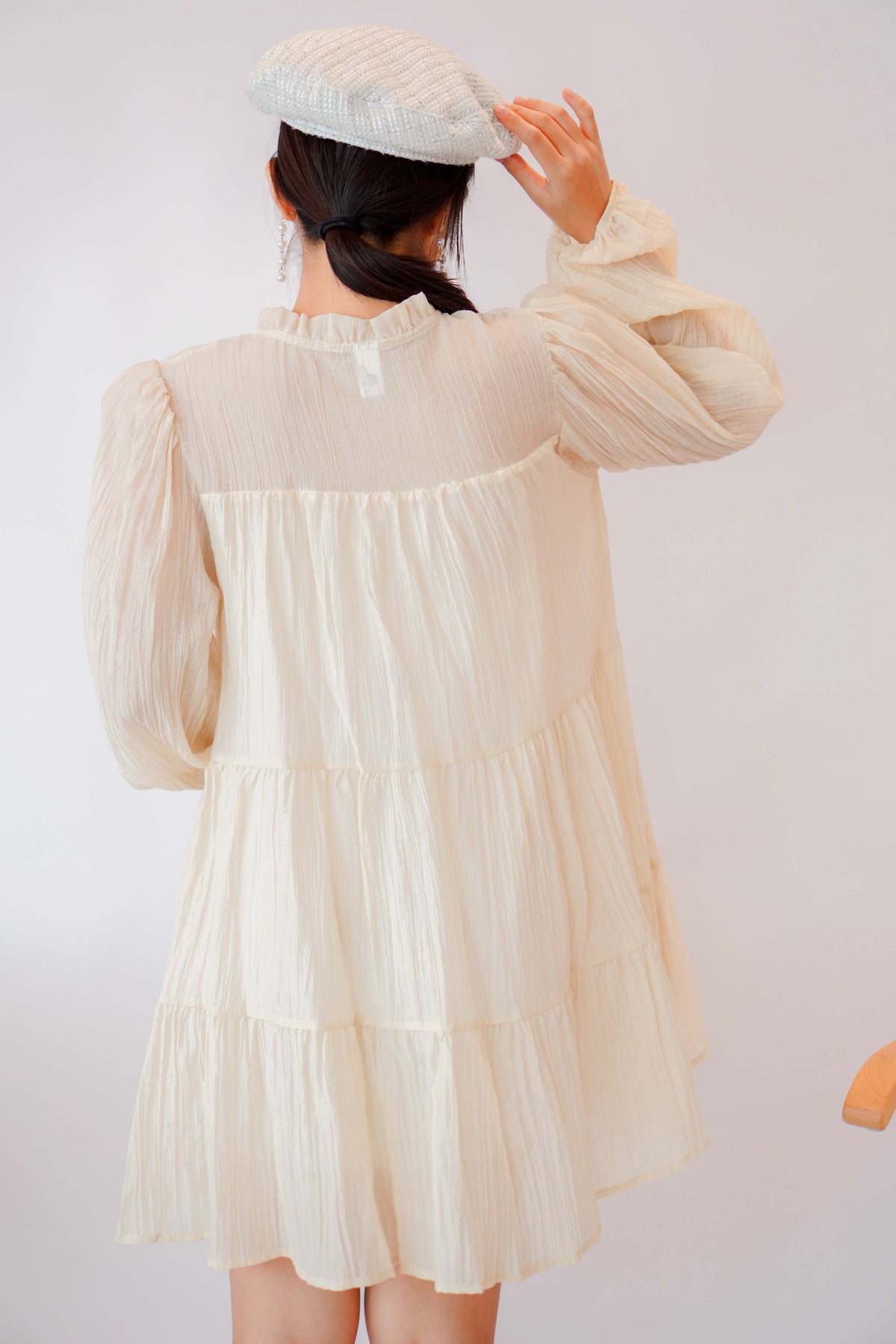 Alea Puffy Dress with Sash in Beige